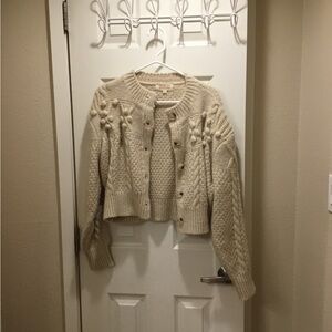 Listicle Cream Knit Cardigan with Button Detail
